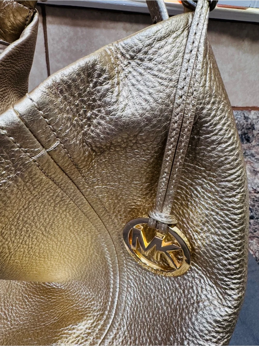 Michael Kors Metallic Champagne Leather Shoulder Bag